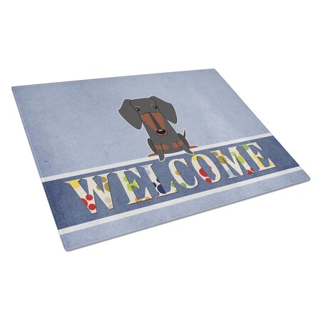 Carolines Treasures Dachshund Black Tan Welcome Glass Cutting Board Large BB5713LCB